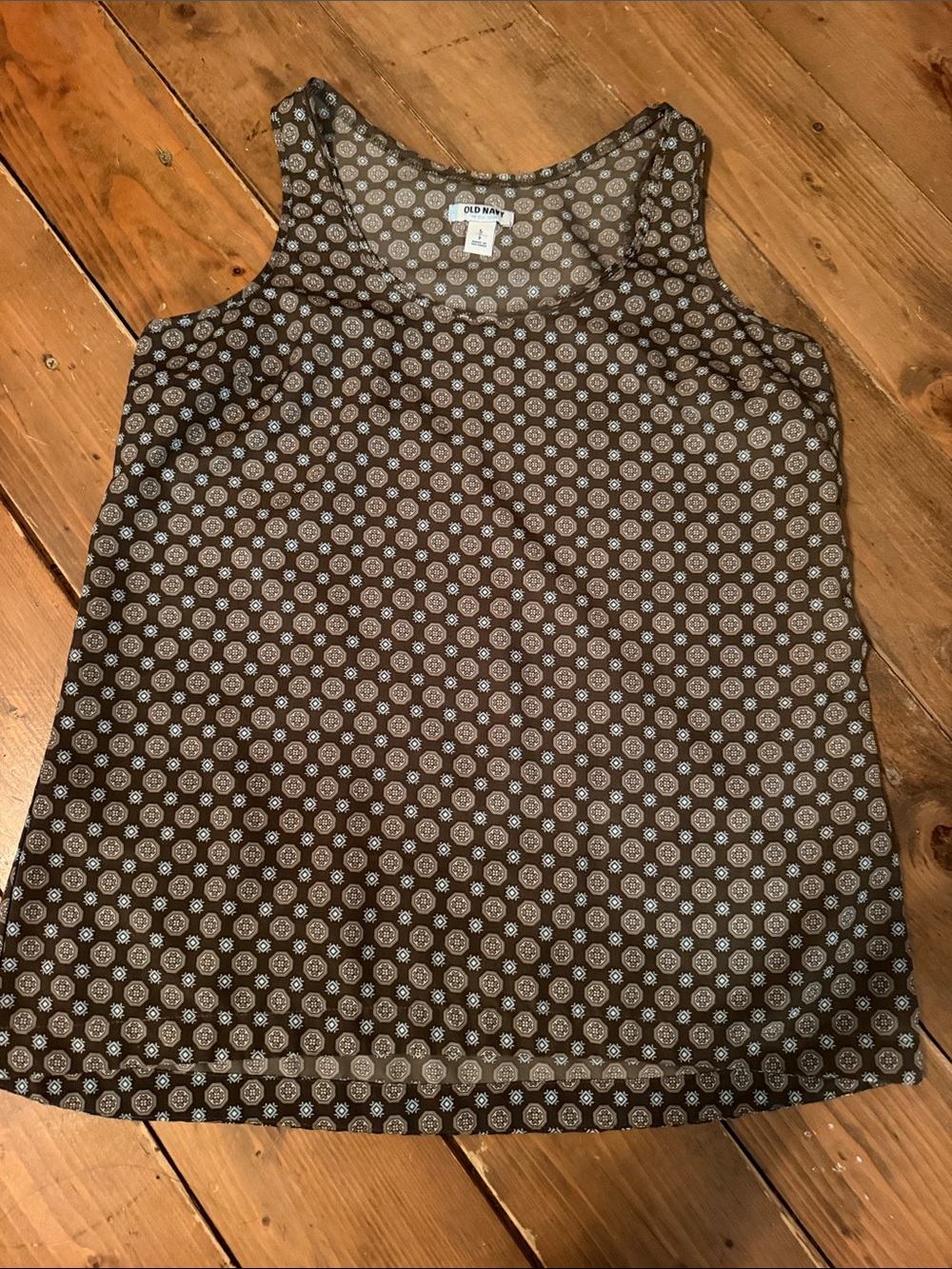 Old Navy Brown Tank Top with White Dot Medallion Print
